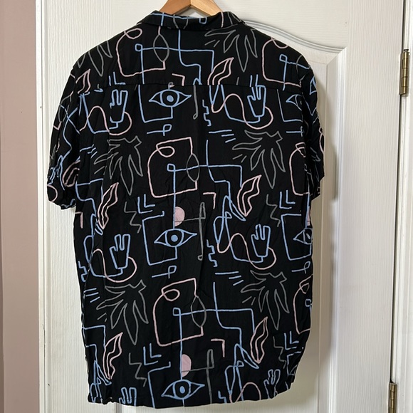 Level Ten Design 80’s inspired Black Rayon button front shirt Geometric Large - Picture 5 of 11